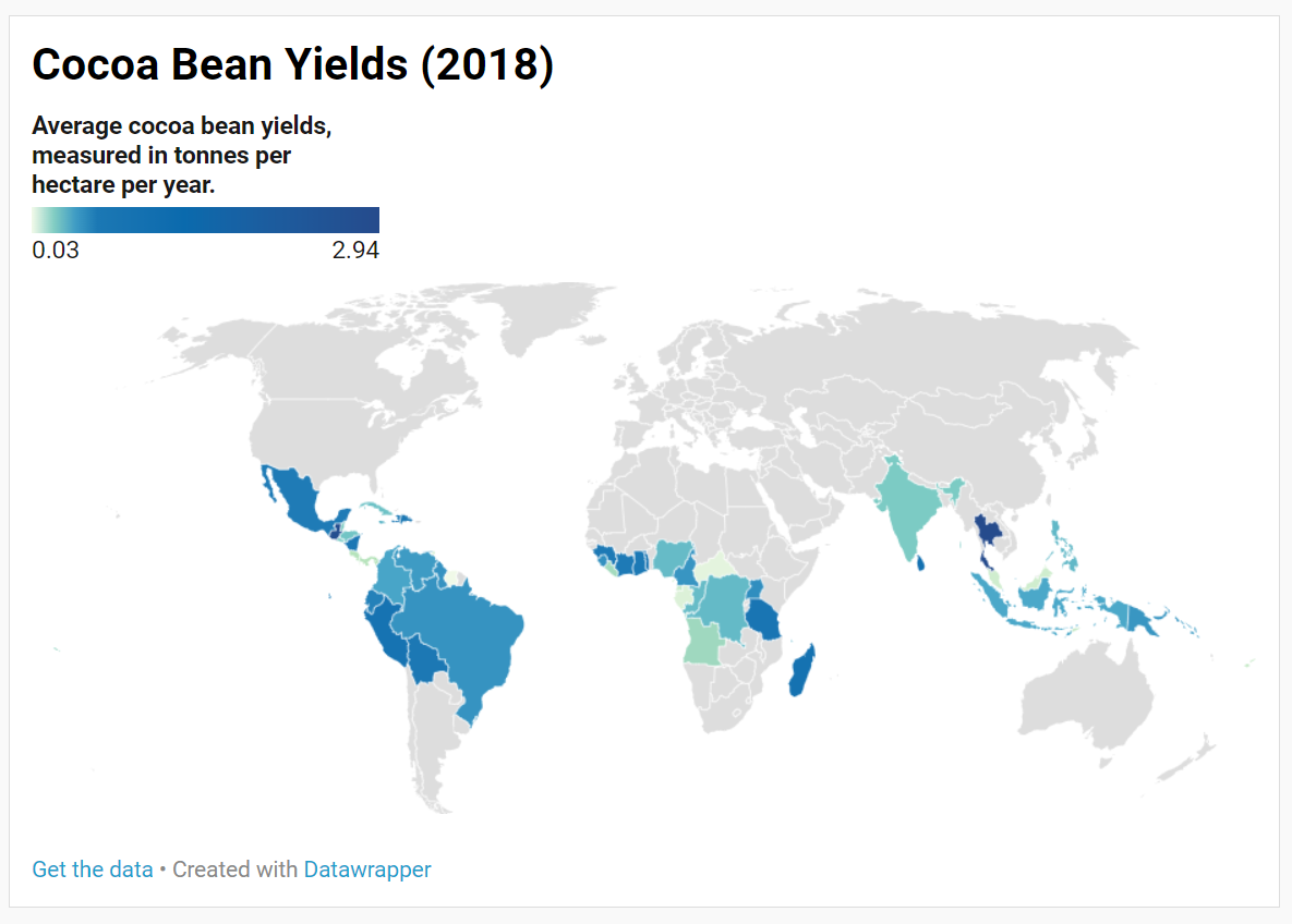 map of cocoa bean yields